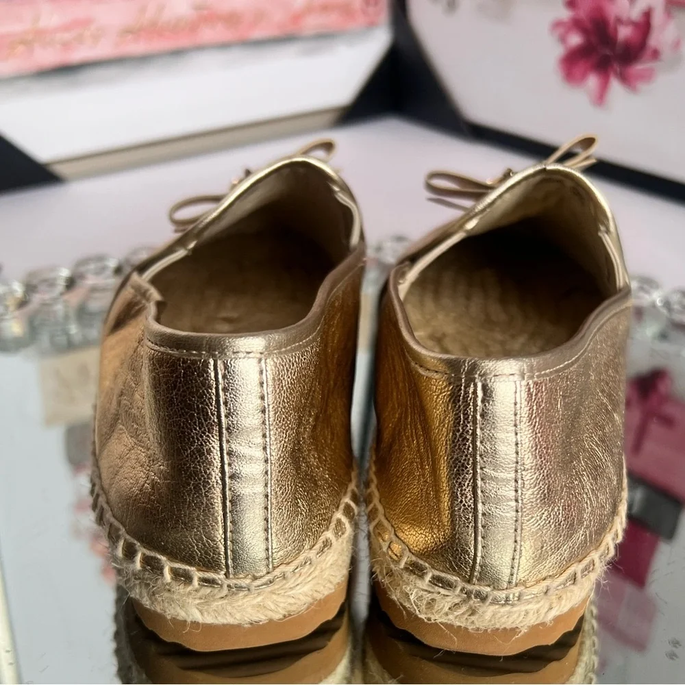 Michael Kors Women's LEATHER Hastings Slip On Espadrille Metallic Gold W8M V019k